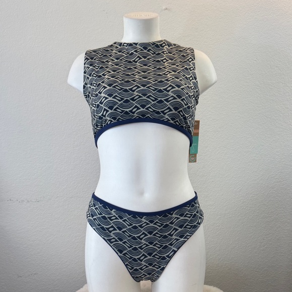 Seea Navy and Cream Wave Bikini - Picture 2 of 4